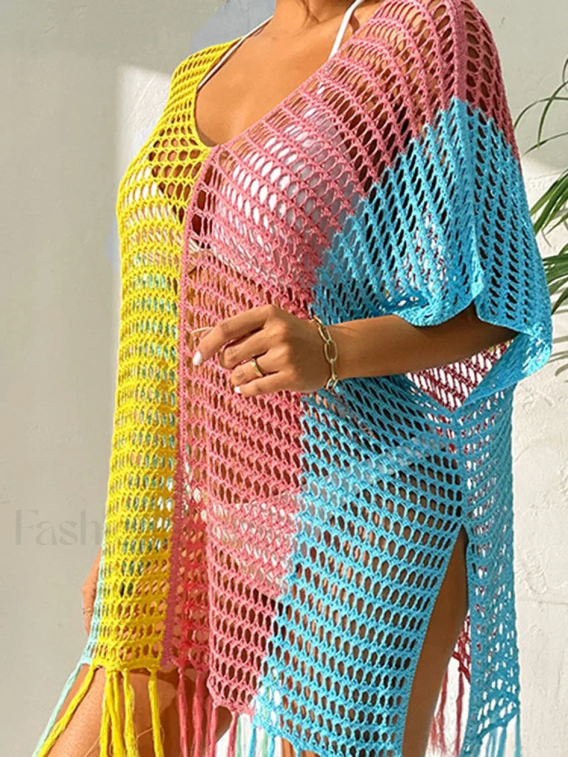 Contrast Color Tassel See Through Cover Up
