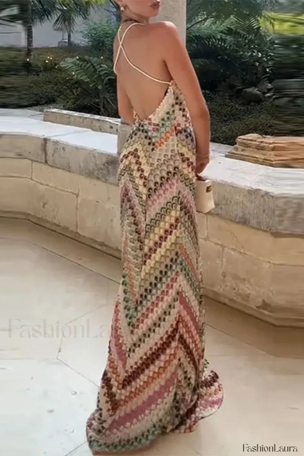 Contrast Color V-Neck Boho Dress