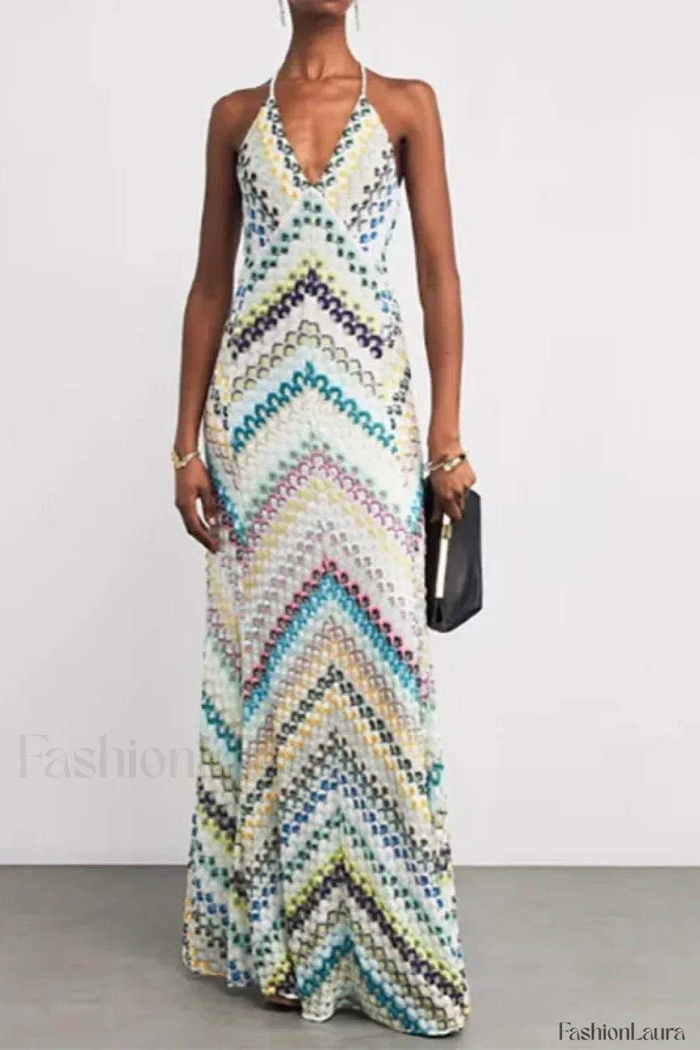 Contrast Color V-Neck Boho Dress