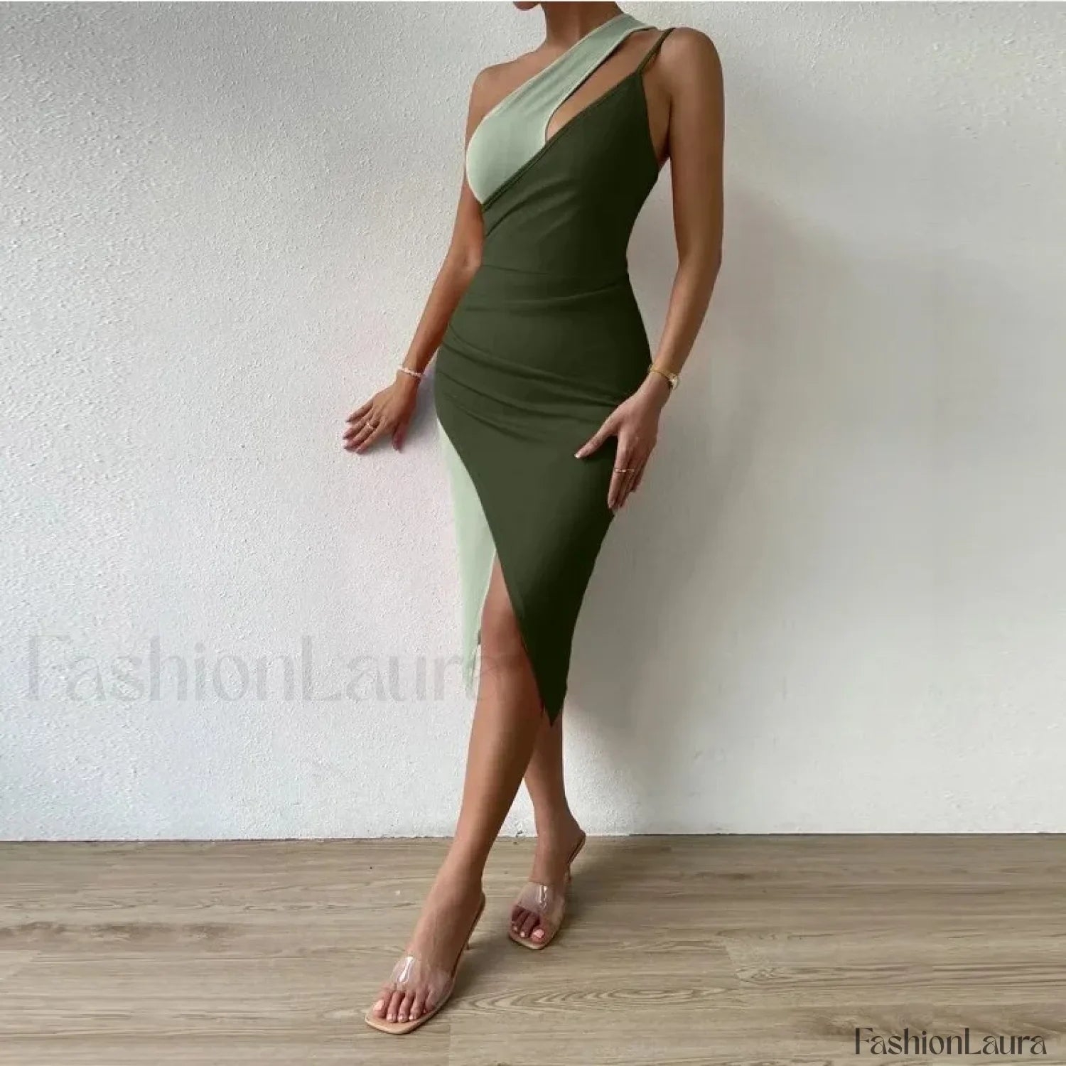 Contrast Cut-Out Hip Midi Dress