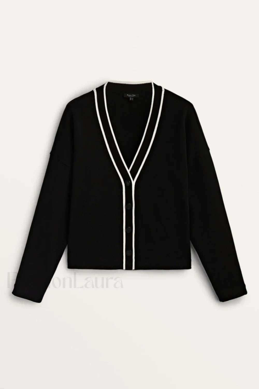 Contrast Knit College Cardigan Black / S