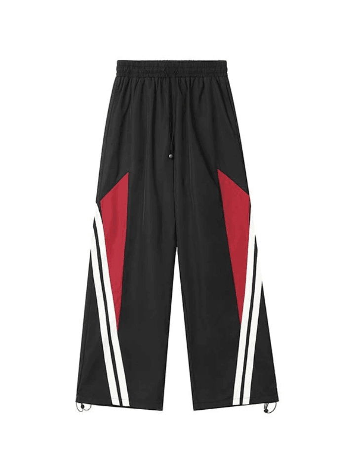 Elastic Waist Drawstring Side Stripe Contrast Panel Wide Leg Track Pants 4