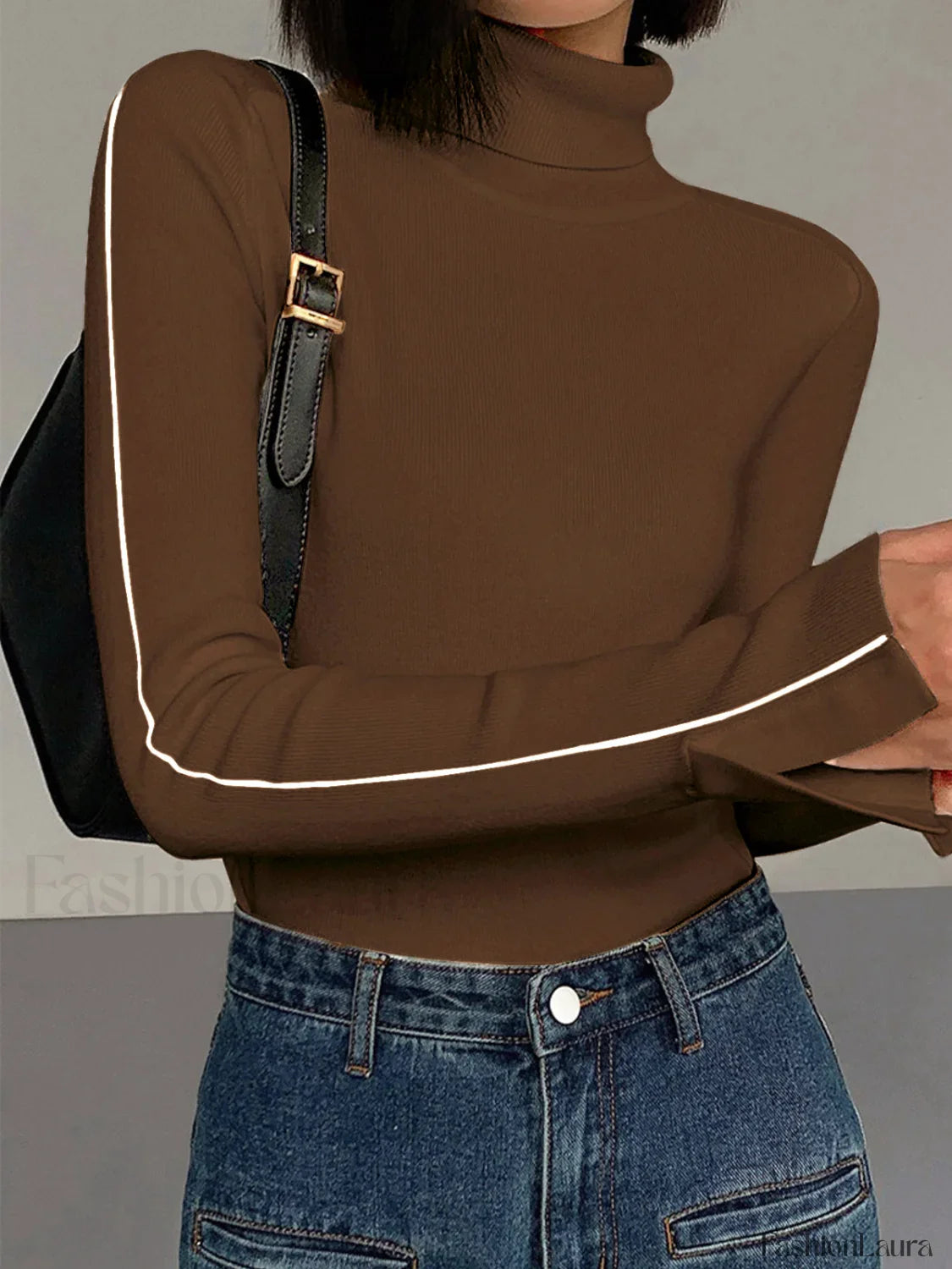 Contrast Piping Turtleneck Sweater