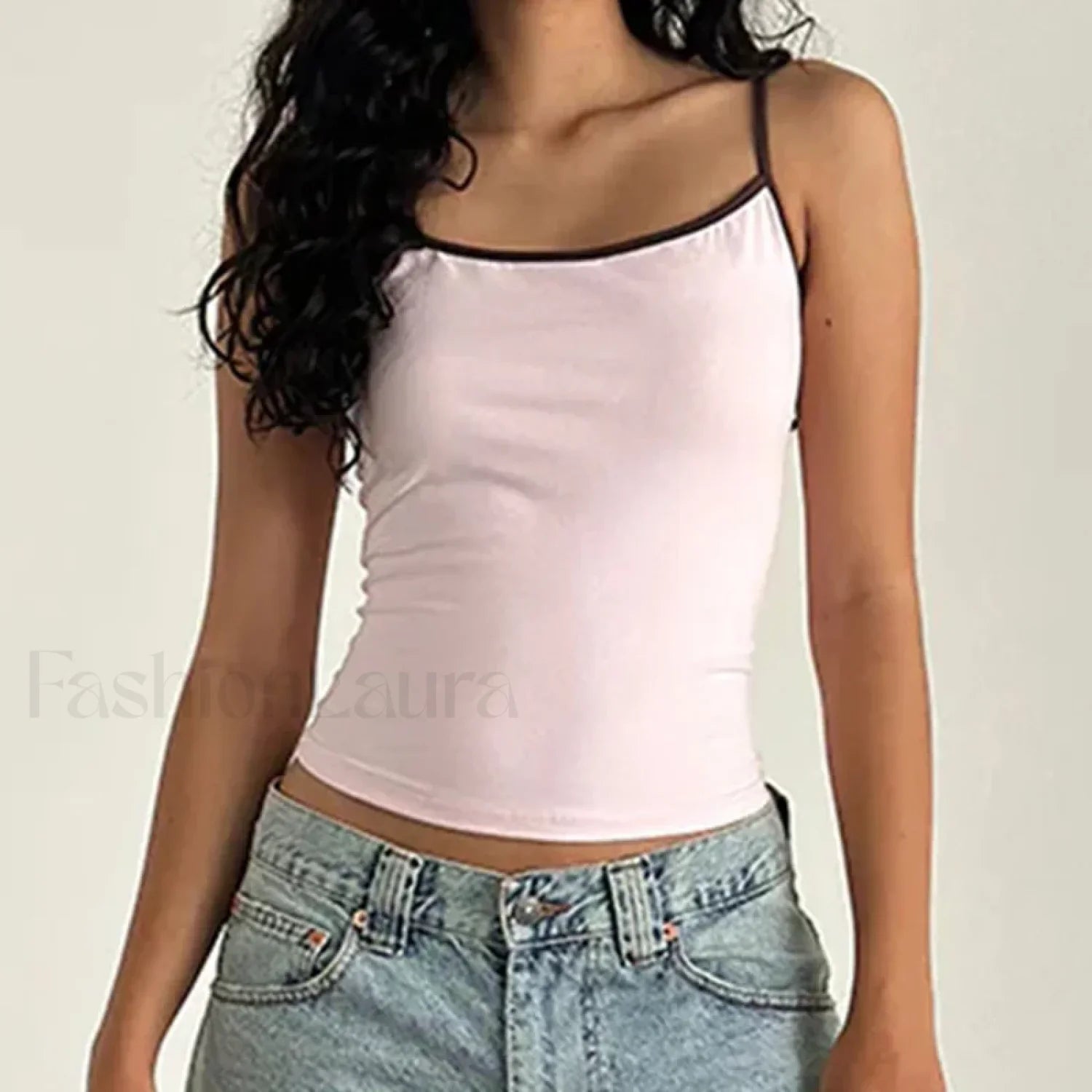 Contrast Spaghetti Strap Crop Top