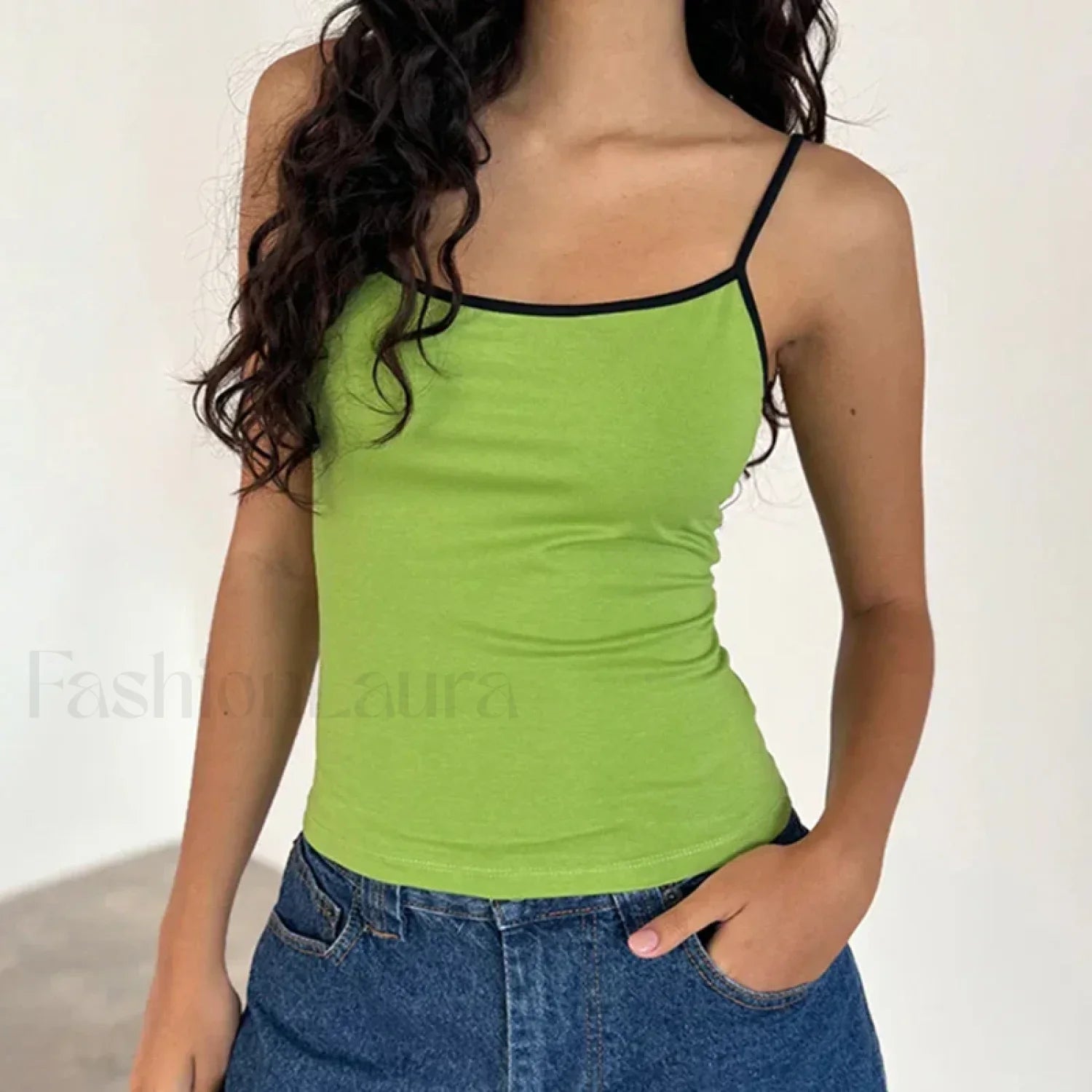 Contrast Spaghetti Strap Crop Top