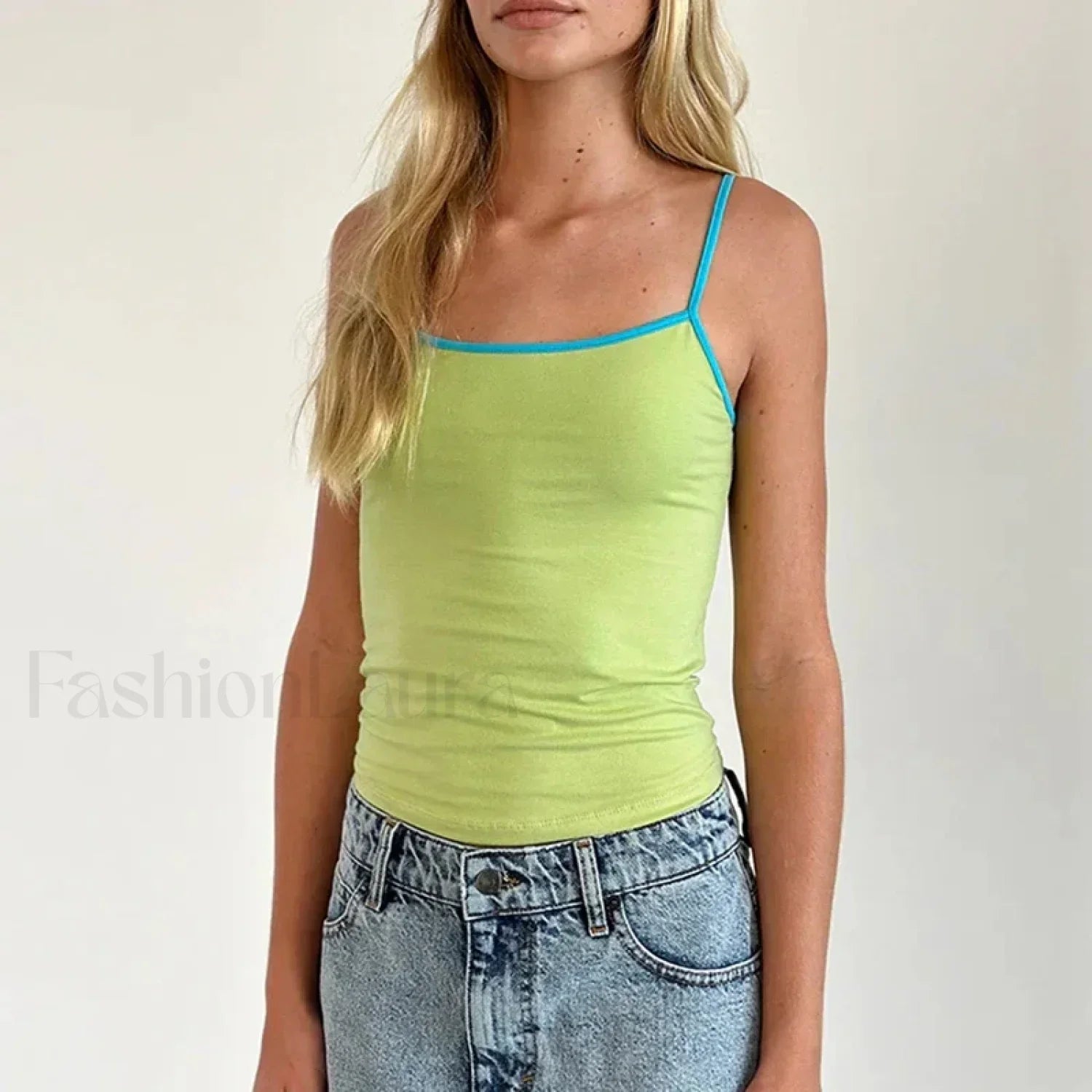 Contrast Spaghetti Strap Crop Top