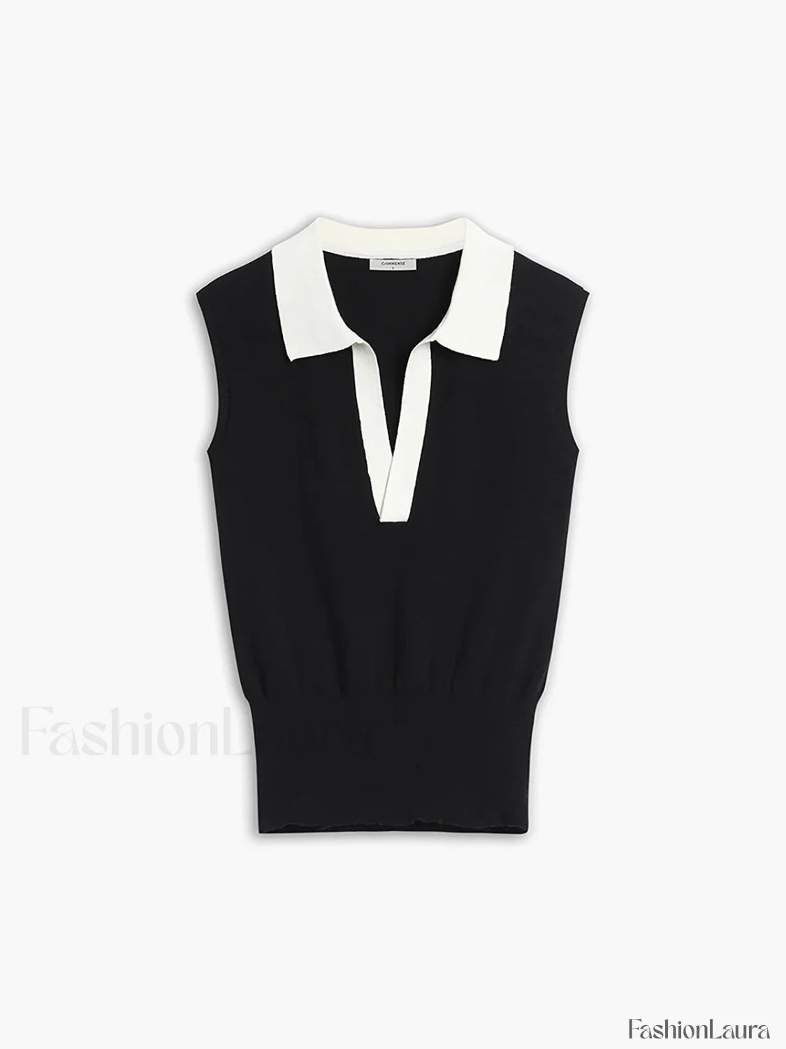Contrast Trim Collar Trendy V-neck Knit Sweater Vest