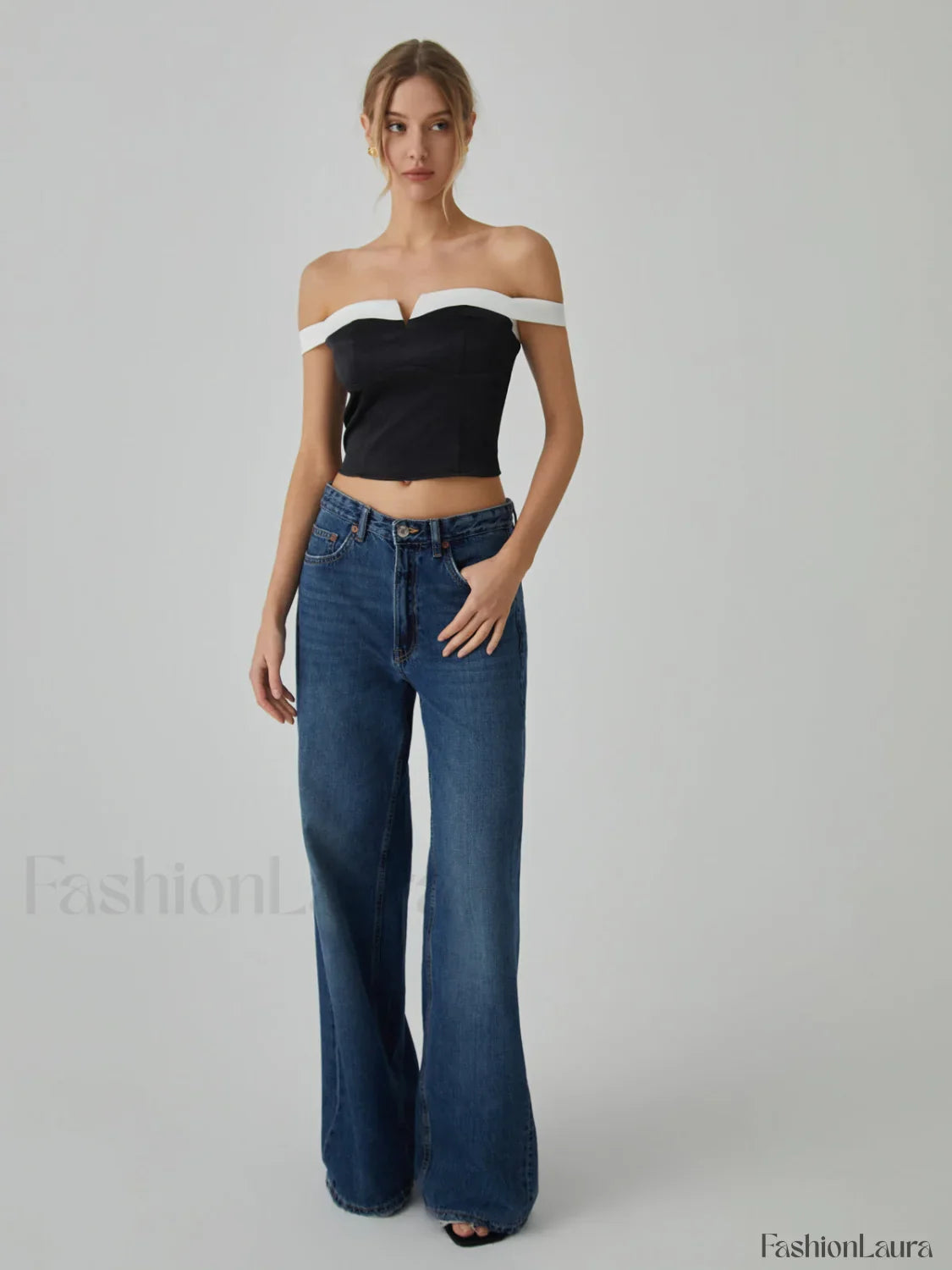Contrast Trim Graceful Off-Shoulder Blouse