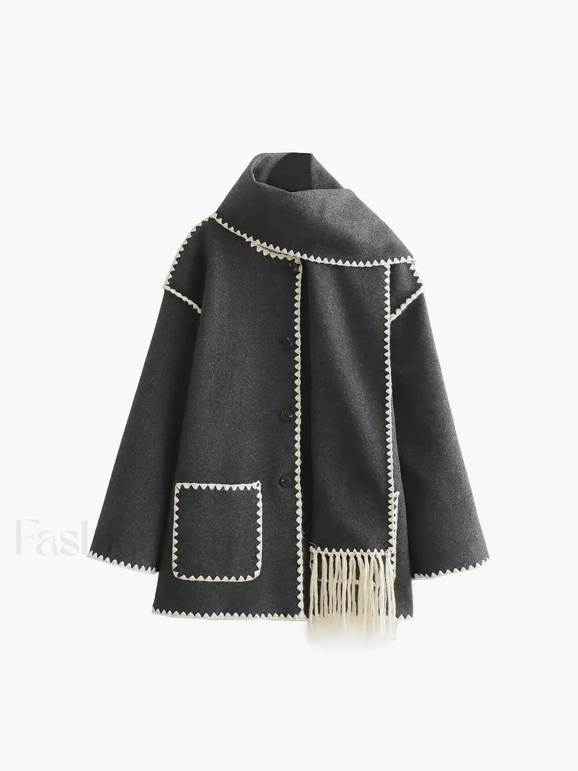 Contrast Trim Jacket Trendy With Matching Scarf Grey / S Jackets