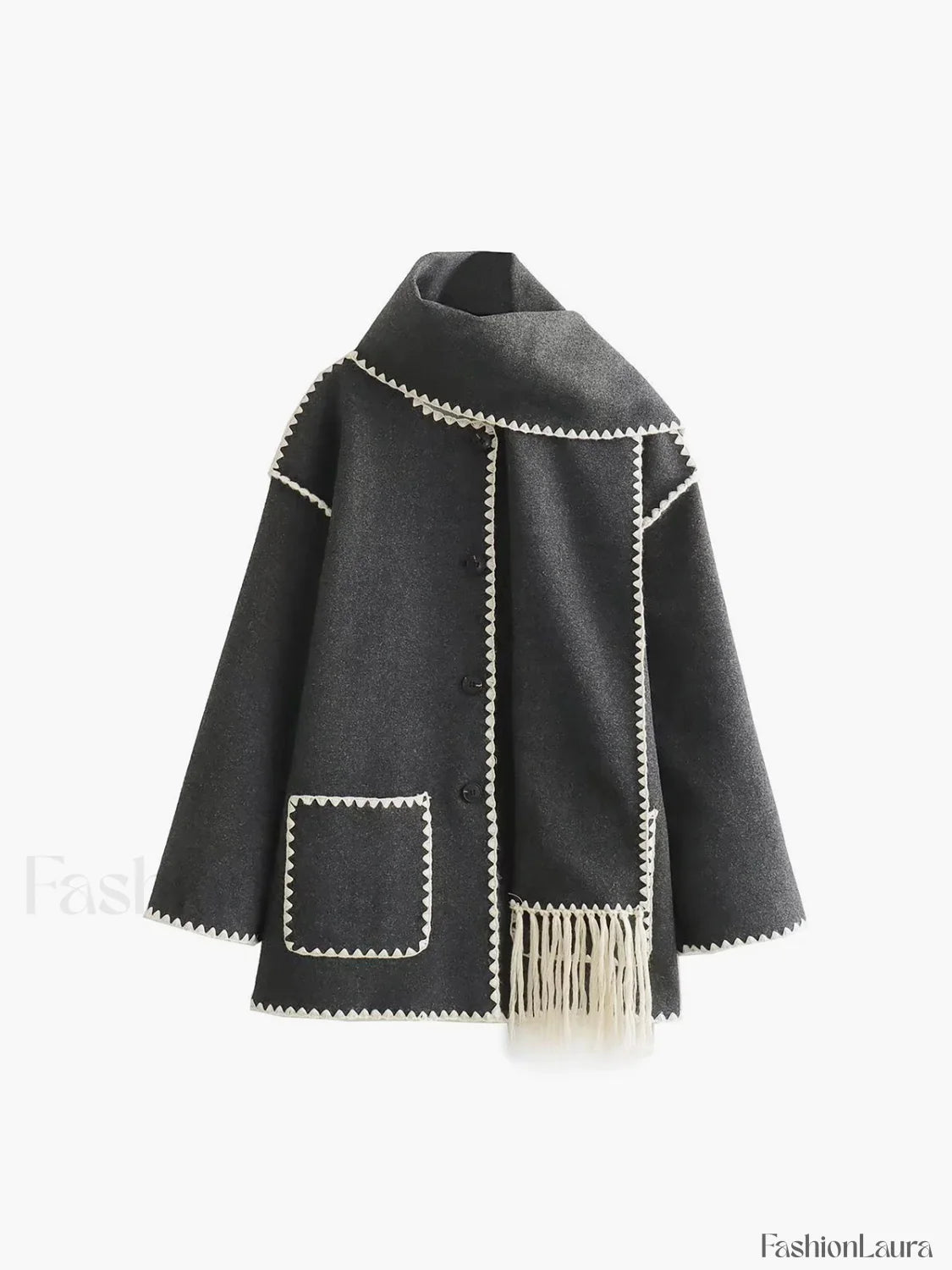 Contrast Trim Jacket Trendy With Matching Scarf
