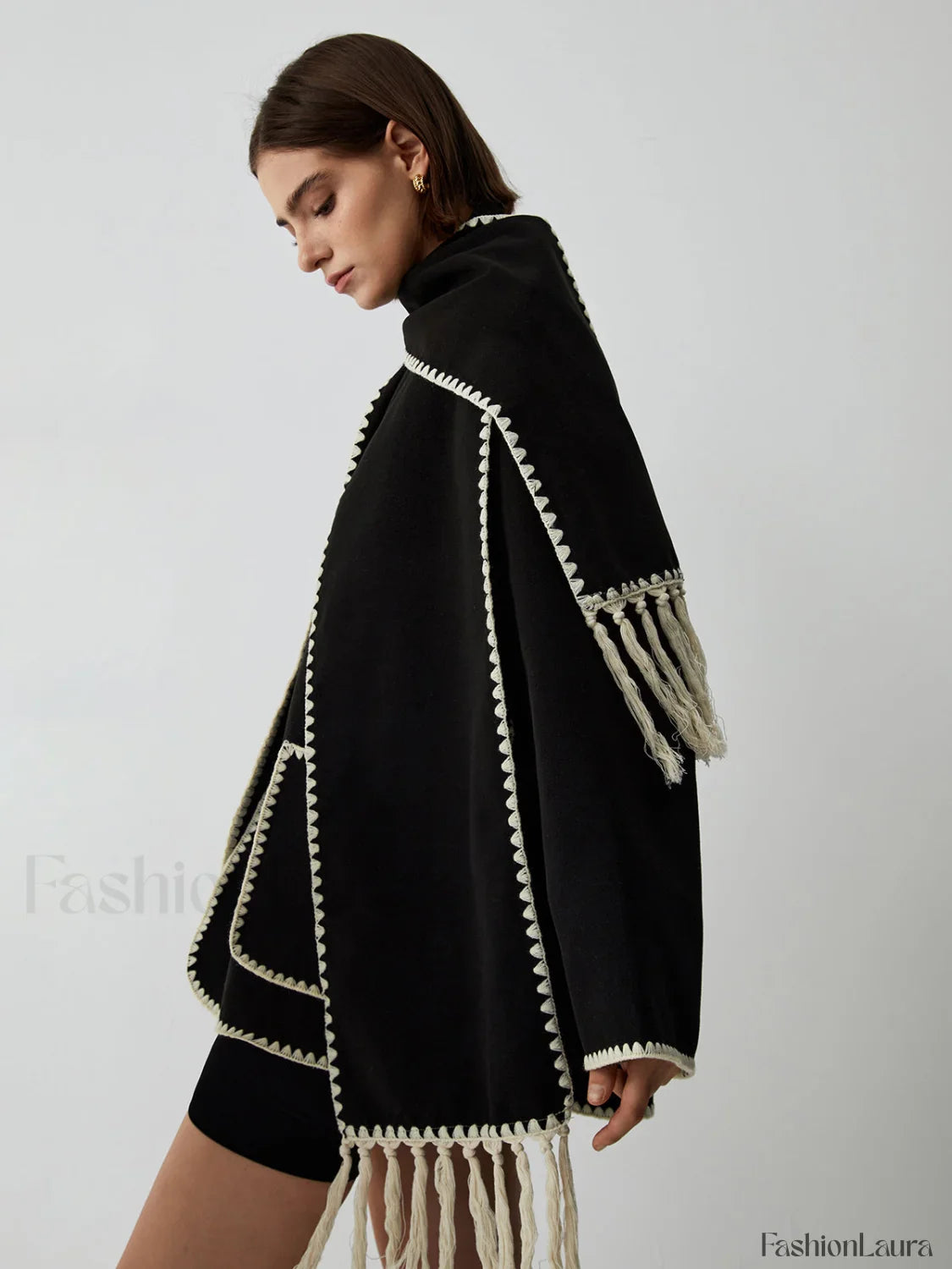 Contrast Trim Jacket Trendy With Matching Scarf