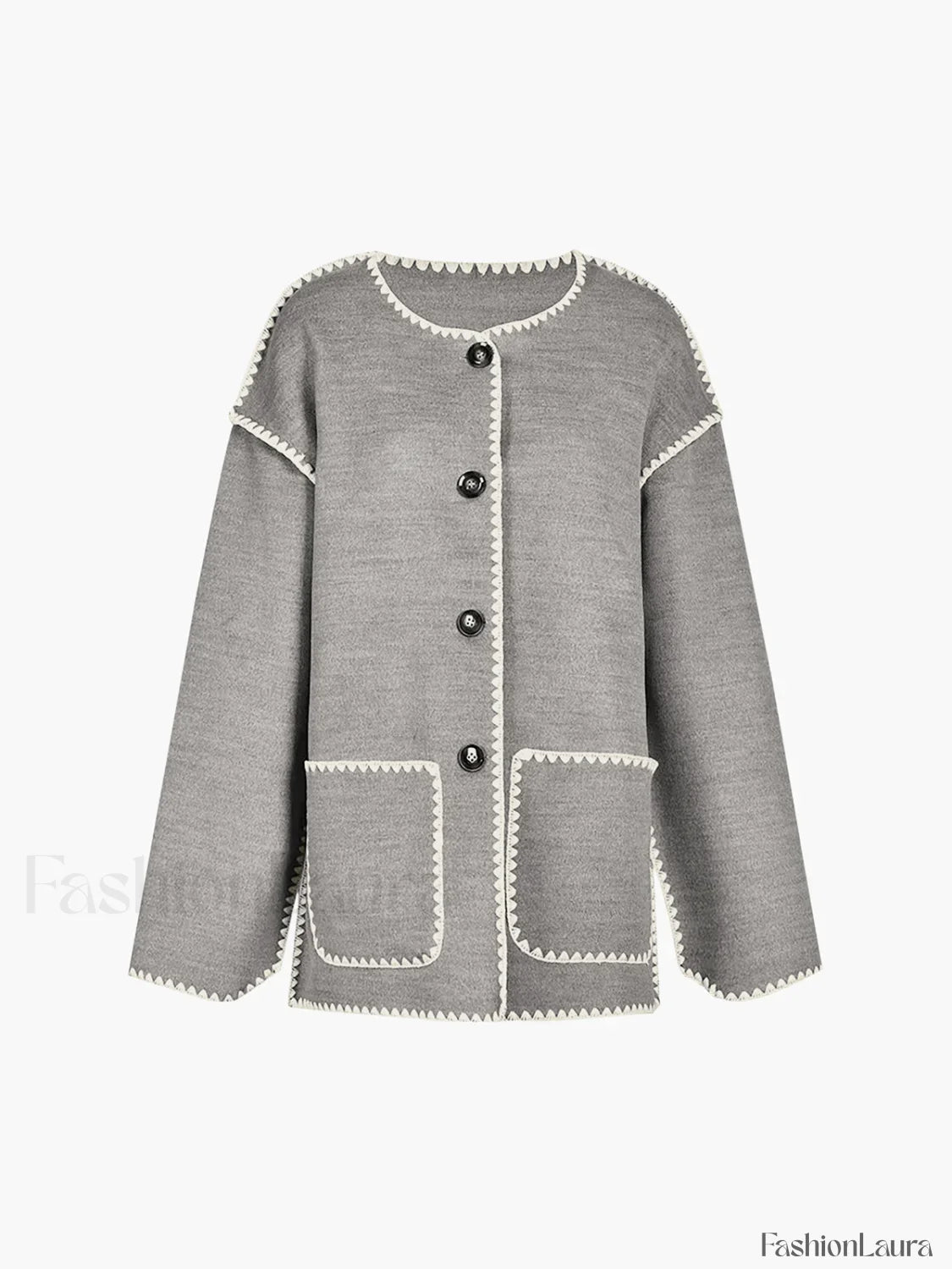 Contrast Trim Jacket Trendy With Matching Scarf