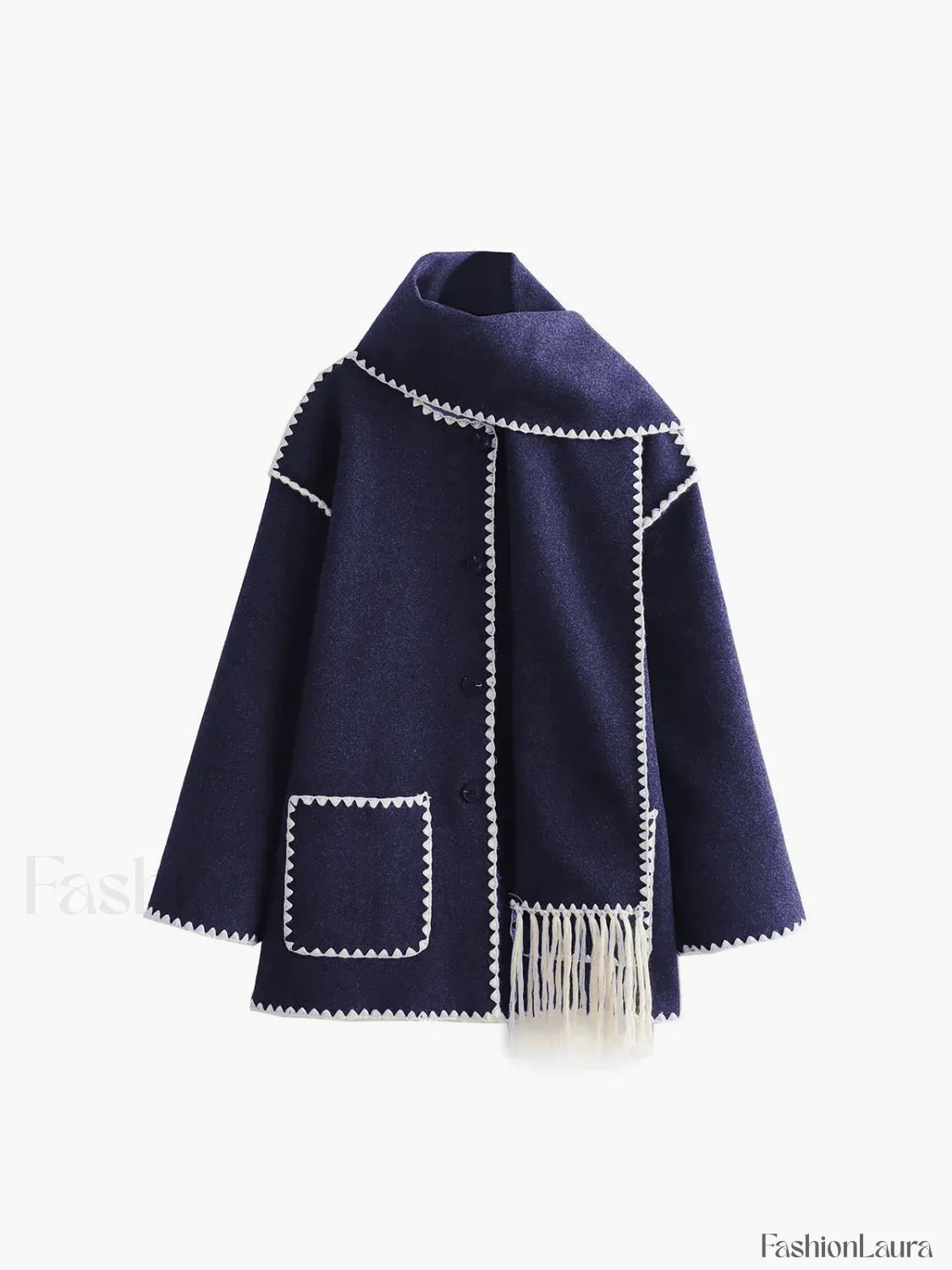 Contrast Trim Jacket Trendy With Matching Scarf