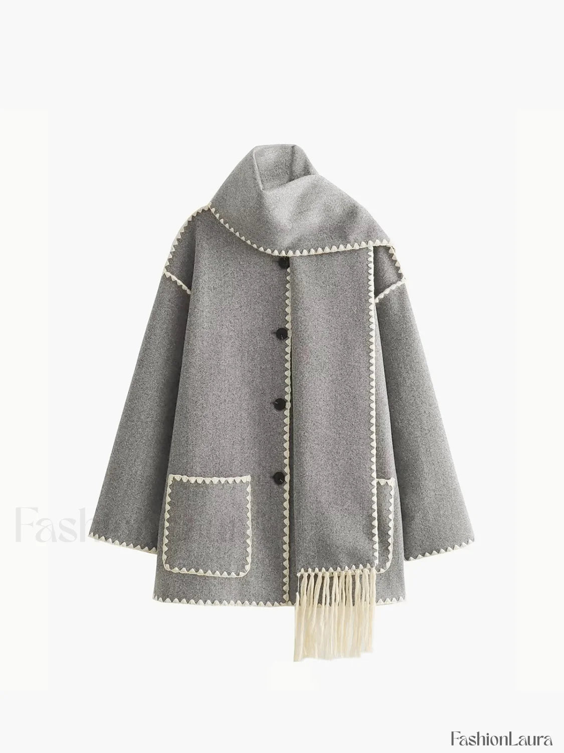 Contrast Trim Jacket Trendy With Matching Scarf