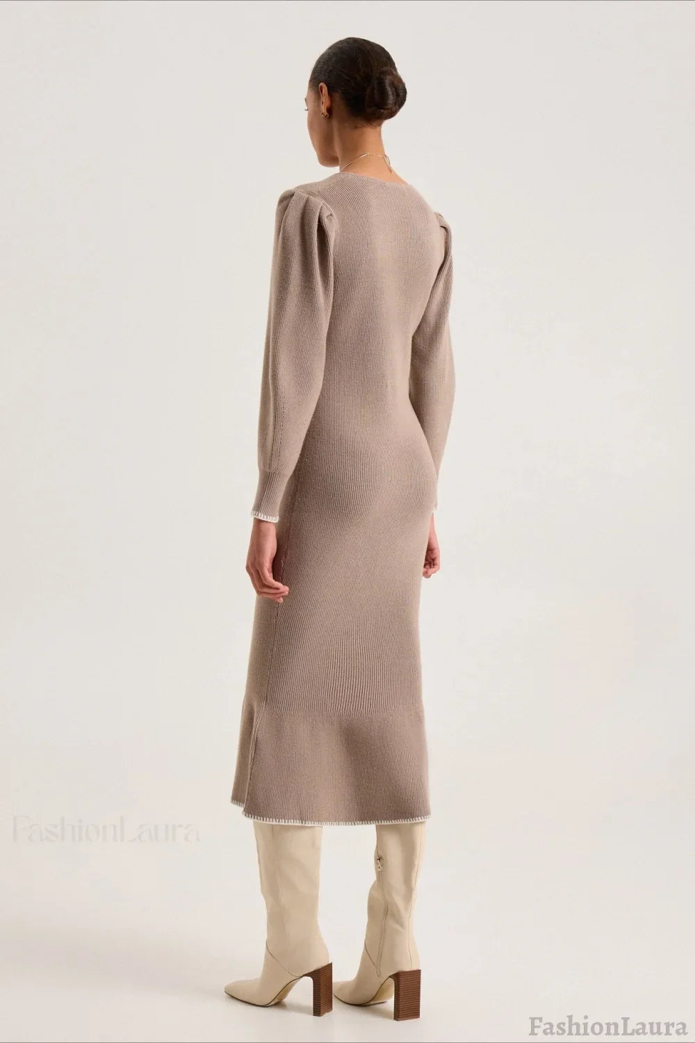 Contrast Trim Ruffle Sweater Dress