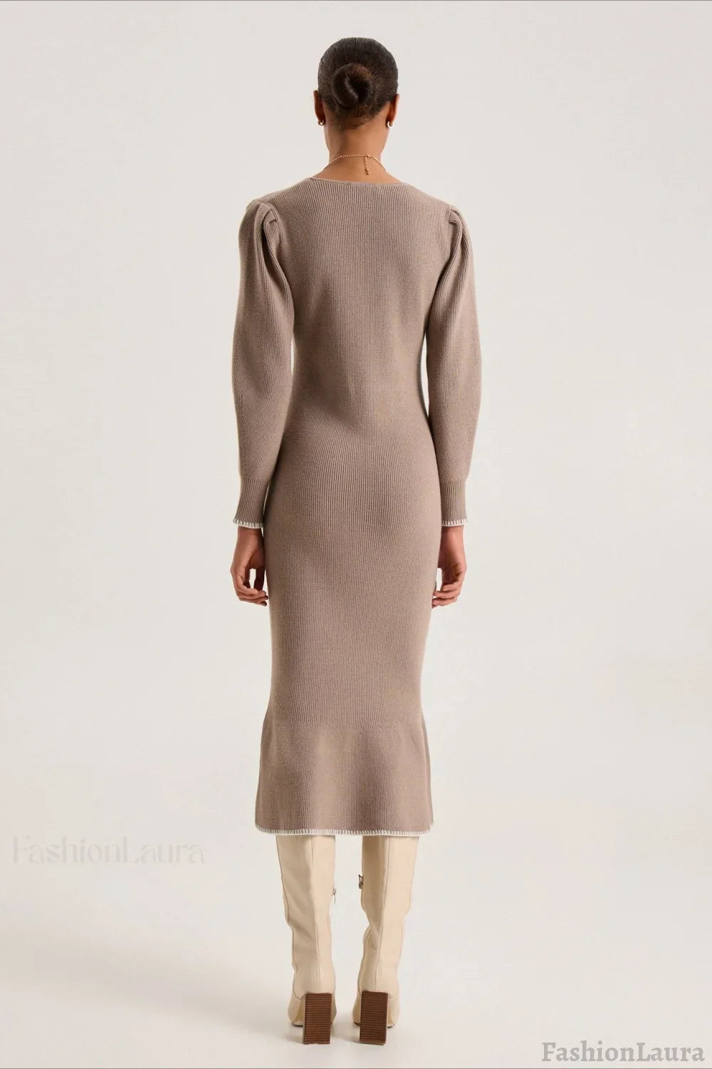 Contrast Trim Ruffle Sweater Dress