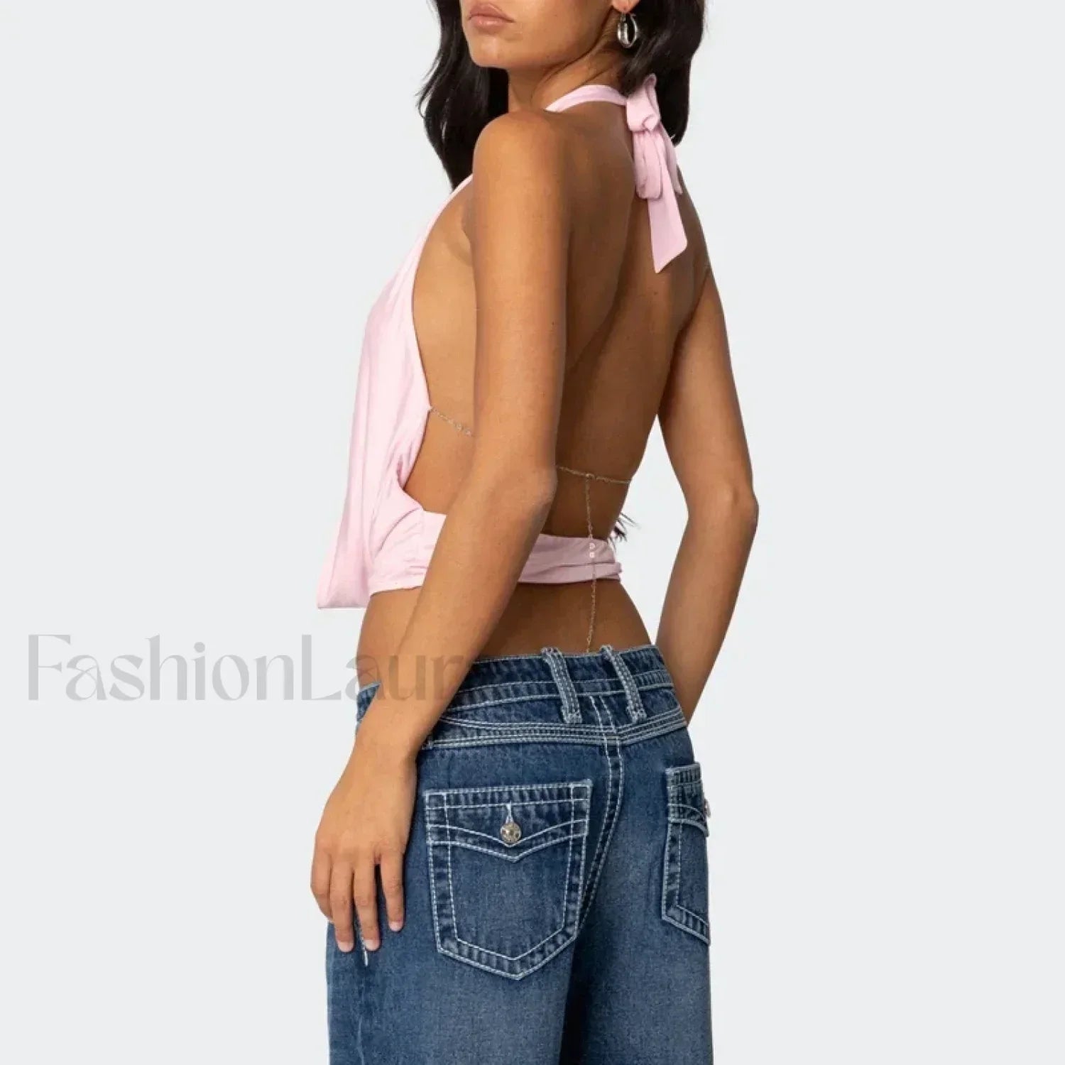 Coquette Deep V-Backless Crop Top