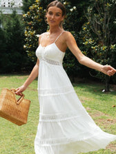 Spaghetti Strap Crochet Lace Tiered Maxi Dress Summer 3