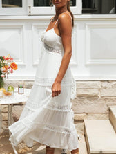 Spaghetti Strap Crochet Lace Tiered Maxi Dress Summer 5
