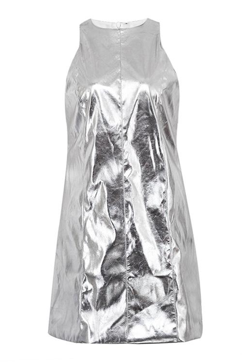 High Neck Sleeveless Metallic Shift Mini Dress 6