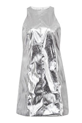 High Neck Sleeveless Metallic Shift Mini Dress 6