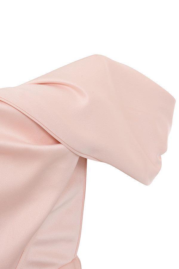 Off Shoulder Satin Corset Bodice Draped Wrap Hem Mini Dress 30