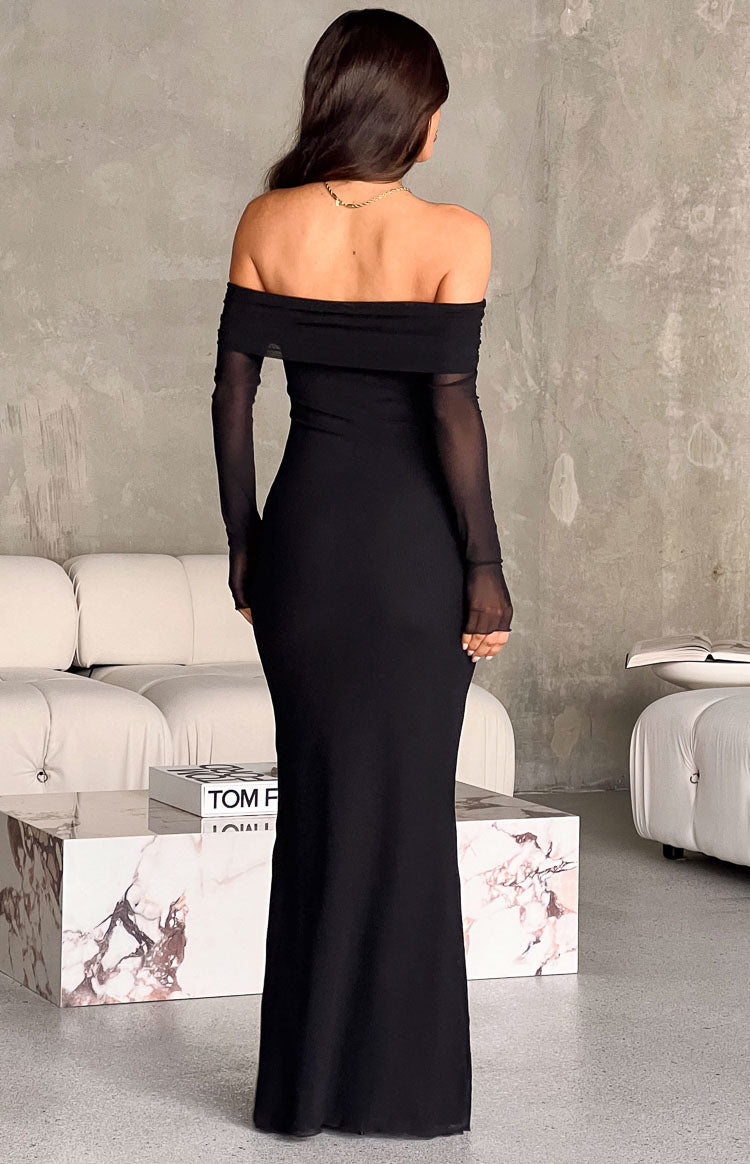 Mesh Off Shoulder Fold Over Long Sleeve Mermaid Maxi Dress 7