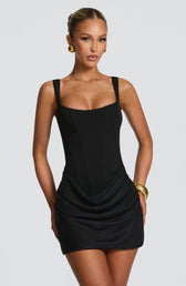Square Neck Corset Draped Bodycon Mini Dress