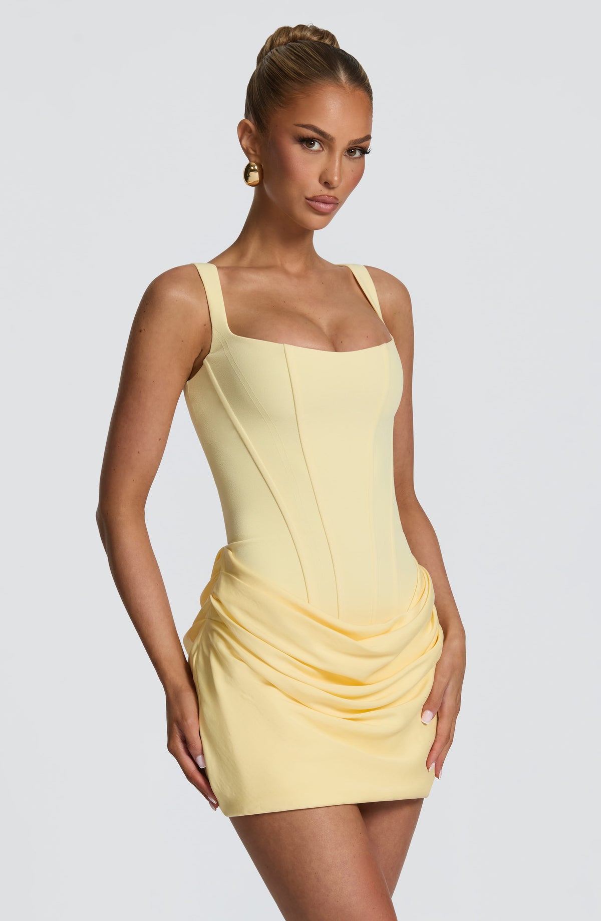 Square Neck Sleeveless Corset Bodice Draped Skirt Mini Dress 3