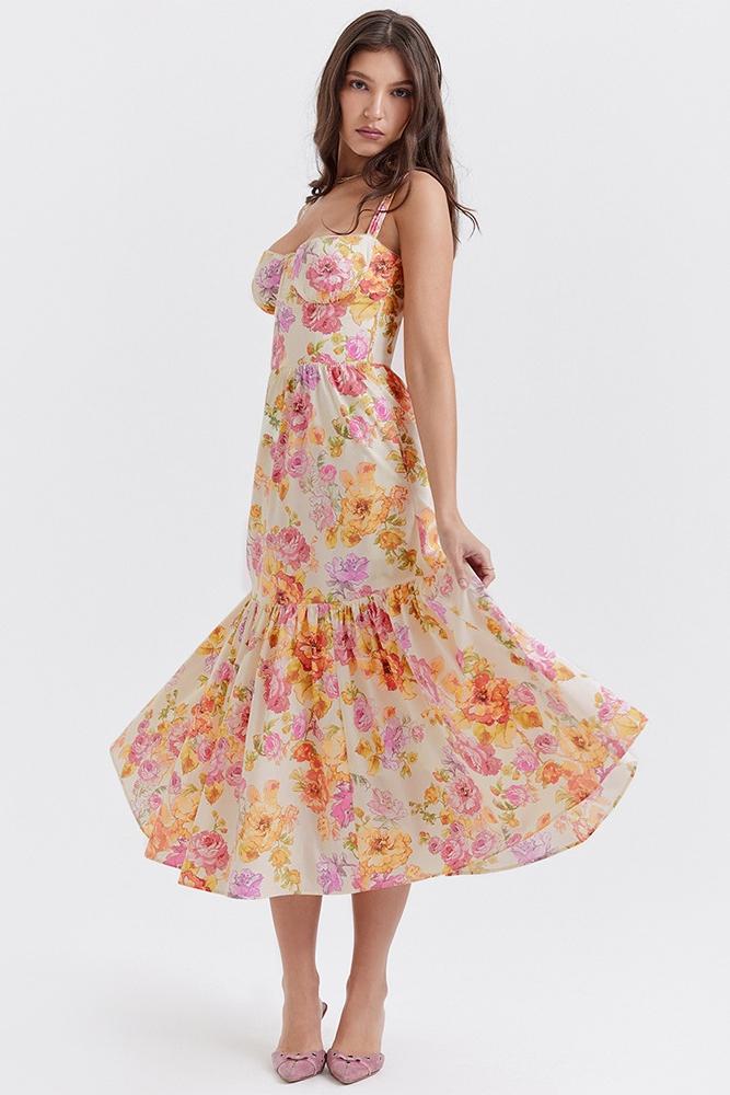 Premium Guadalupe Flared Midi Dress with Print Chic Silhouette Collection