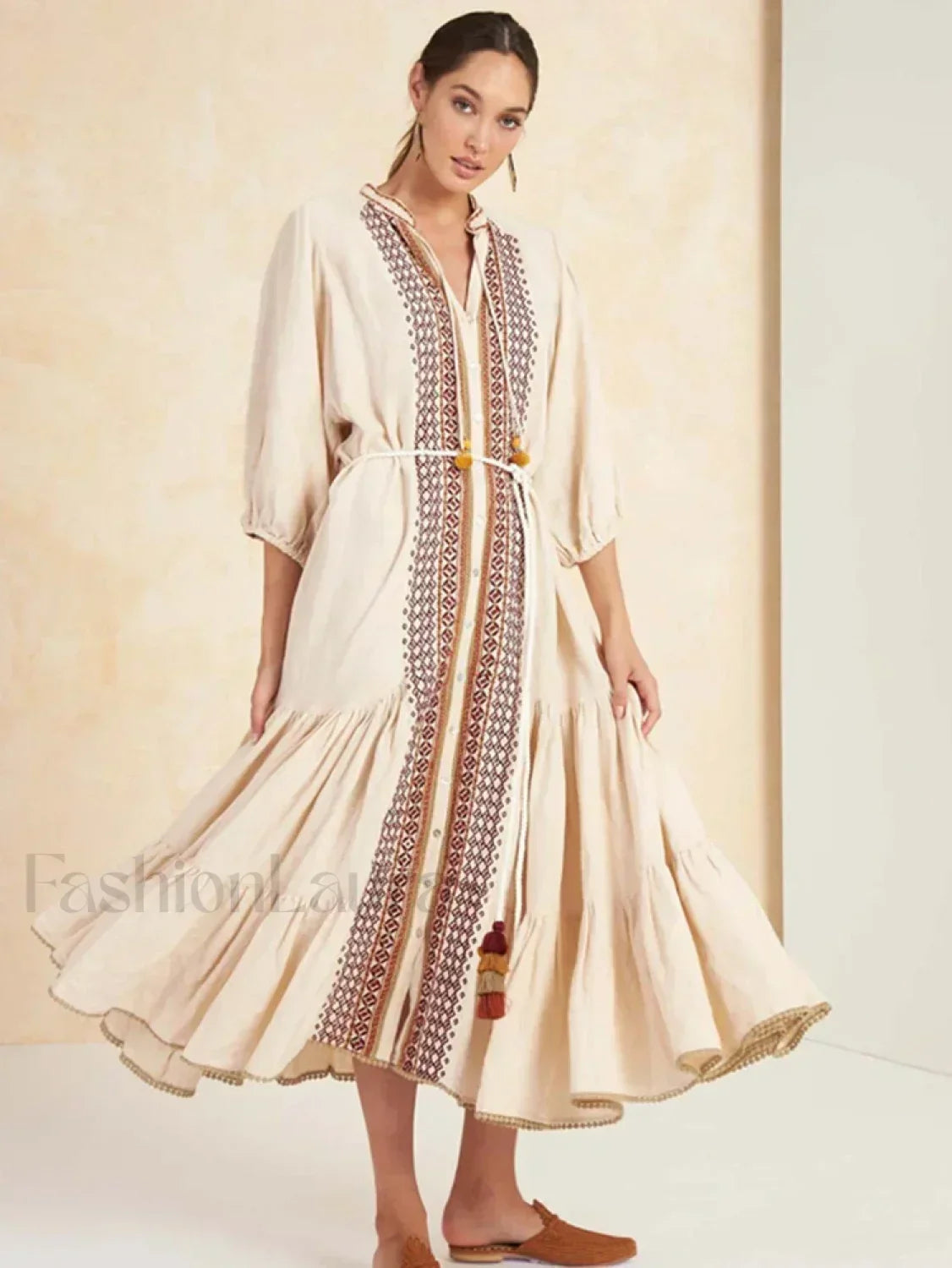 Cotton Flare-Sleeve Boho Dress