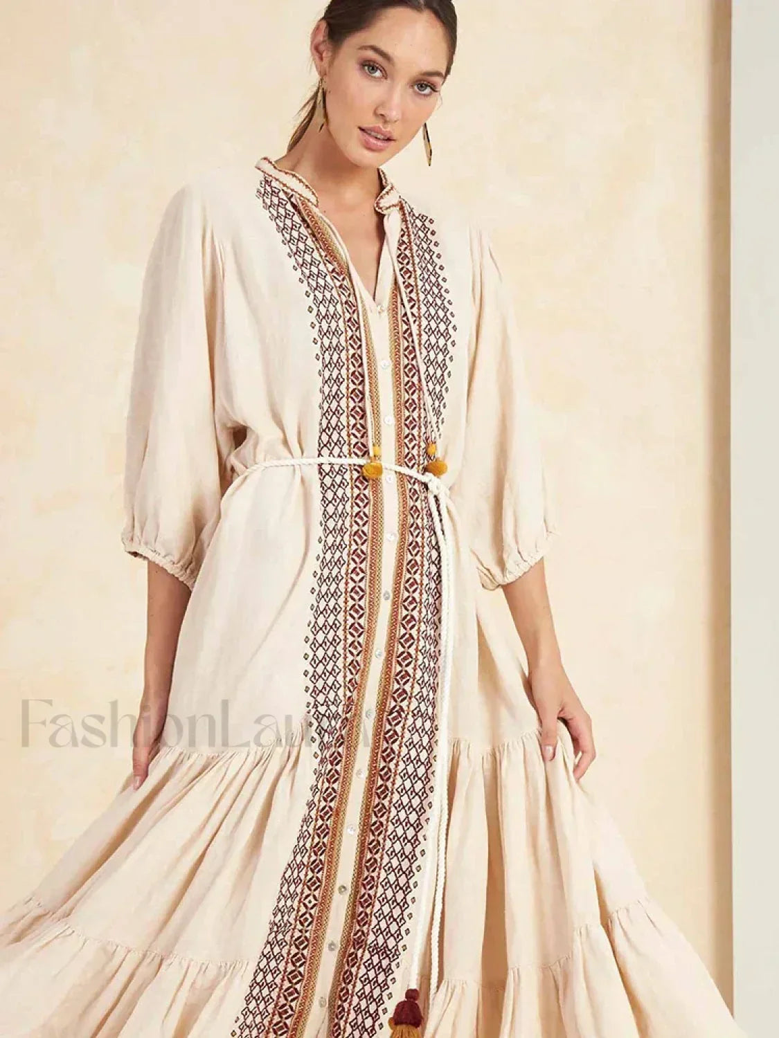 Cotton Flare-Sleeve Boho Dress