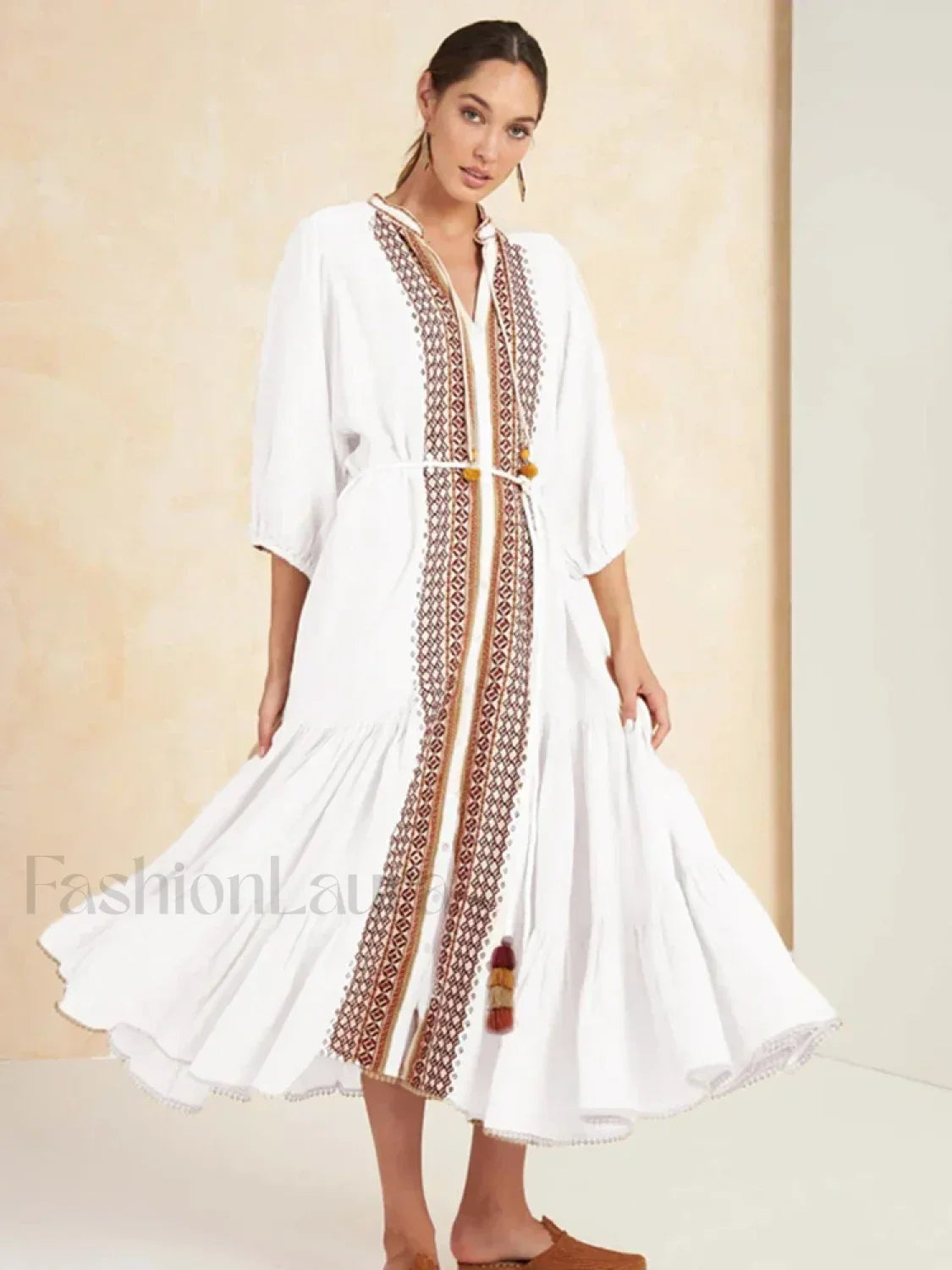 Cotton Flare-Sleeve Boho Dress