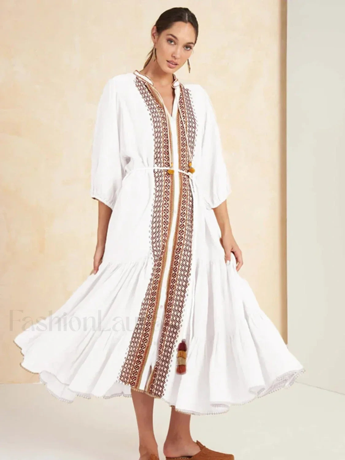 Cotton Flare-Sleeve Boho Dress