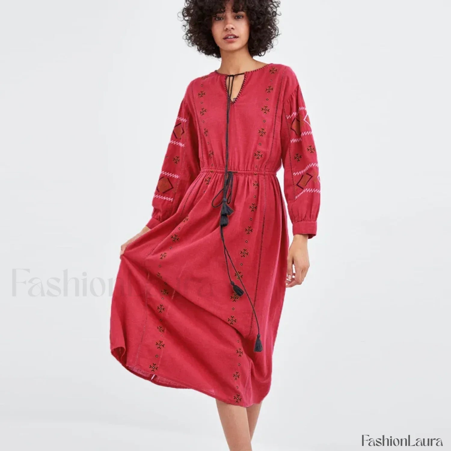 Cotton Floral Tassel Boho Dress