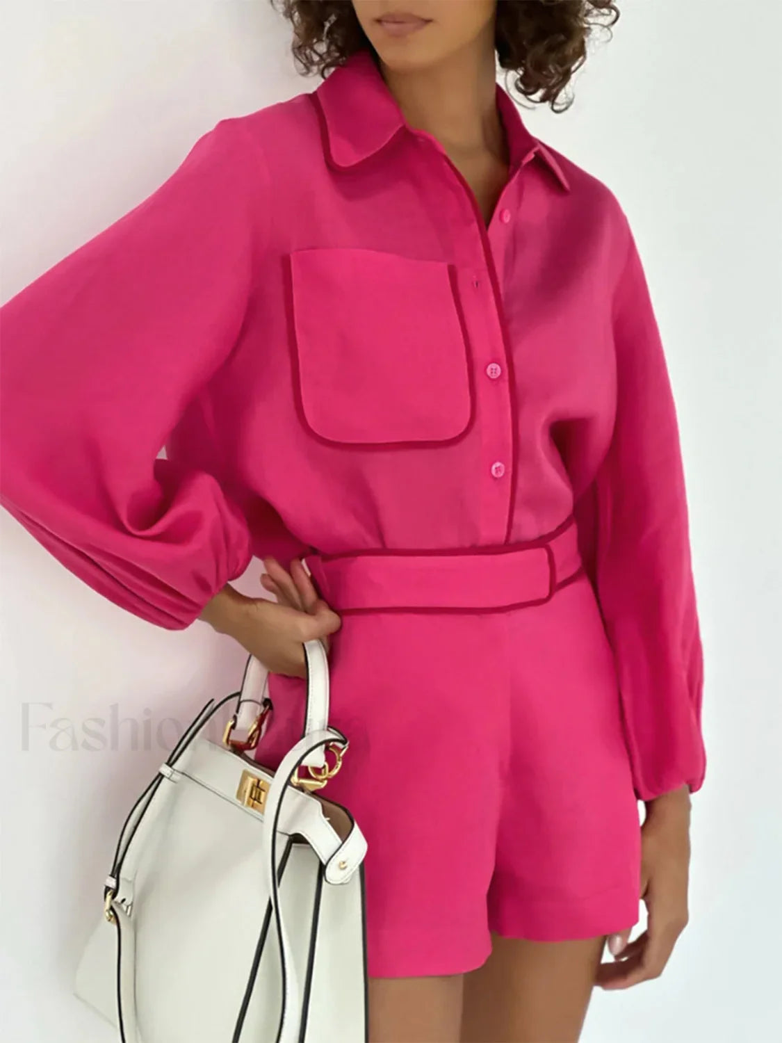 Cotton & Linen Contrast Modern Trim Two Piece Shorts Set