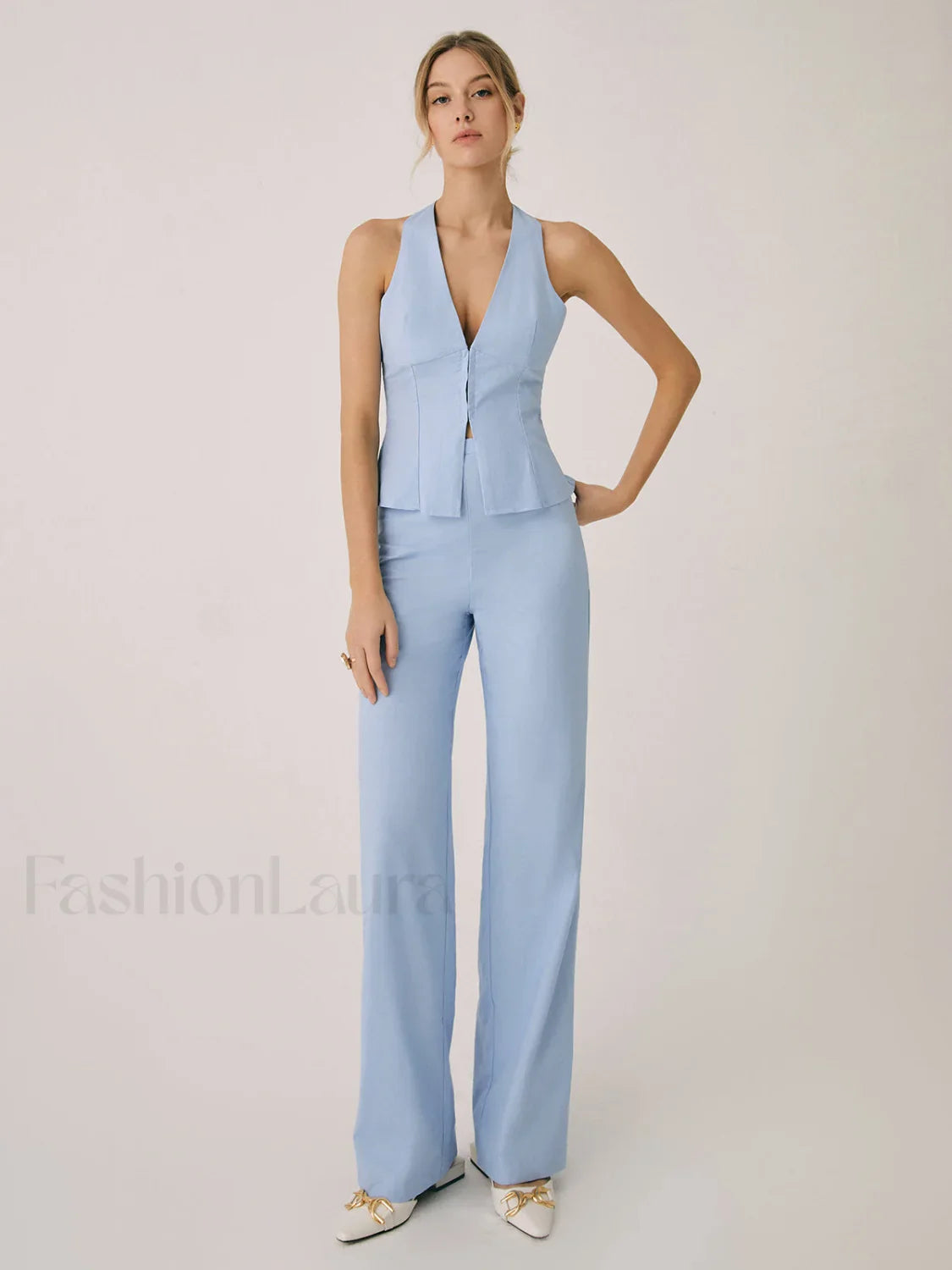 Cotton & Linen Vest Modern With Straight Leg Pants Set