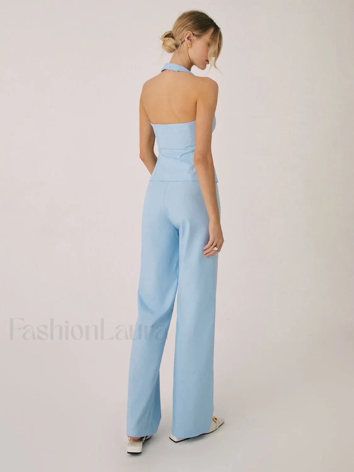 Cotton & Linen Vest With Straight Leg Pants Set