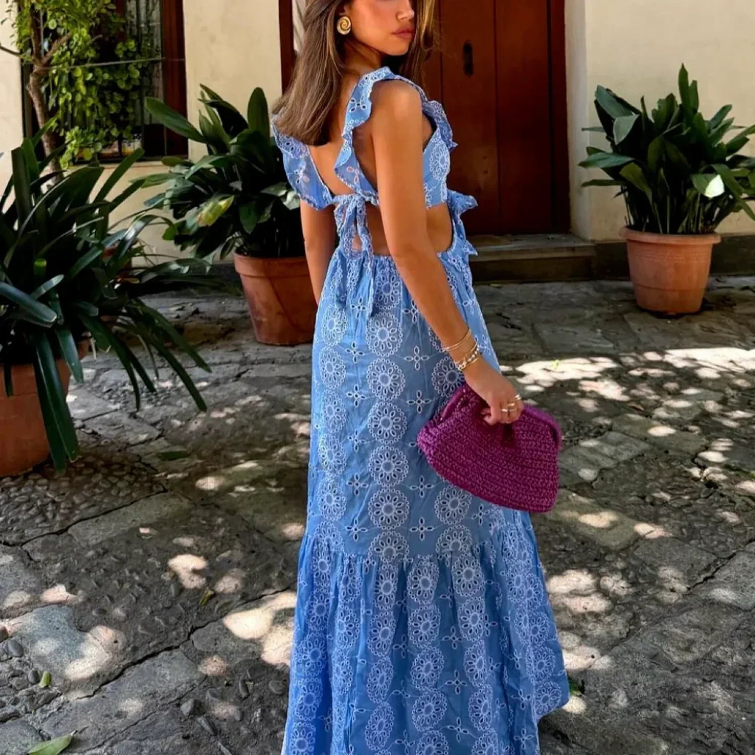 Cotton Ruffled Lace Boho Dress