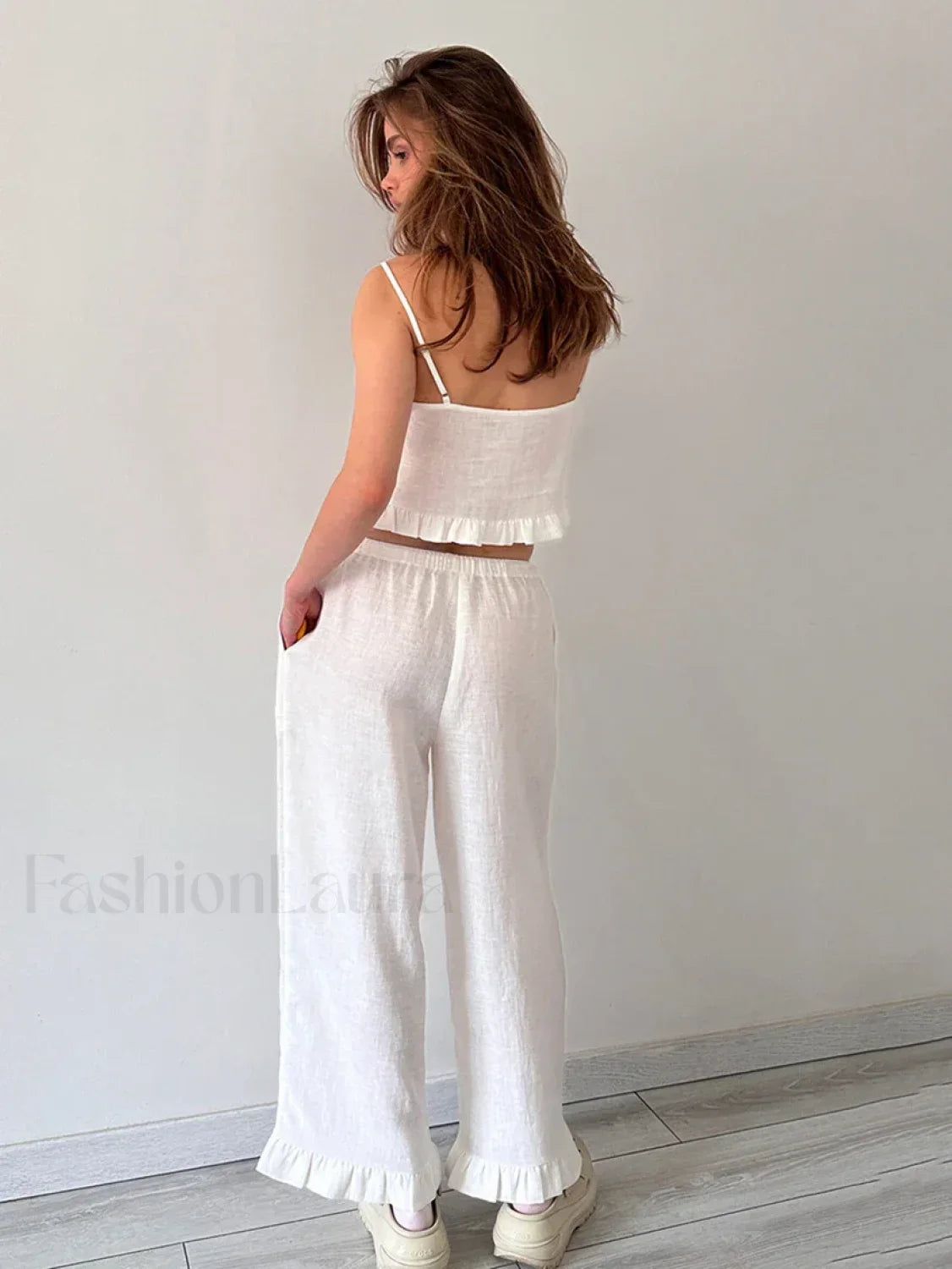 Cotton Strap Pajama Pants Two Piece Set