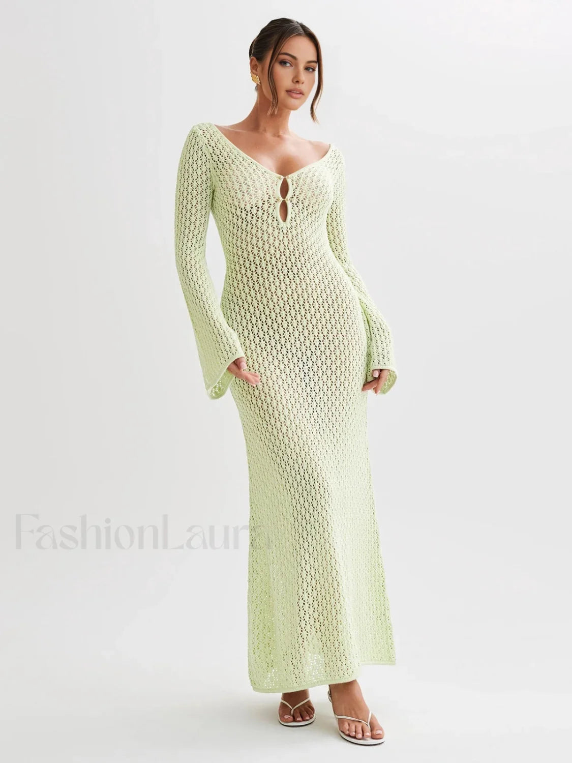 Cover Up Long Sleeve Modern Open Back Long Dress