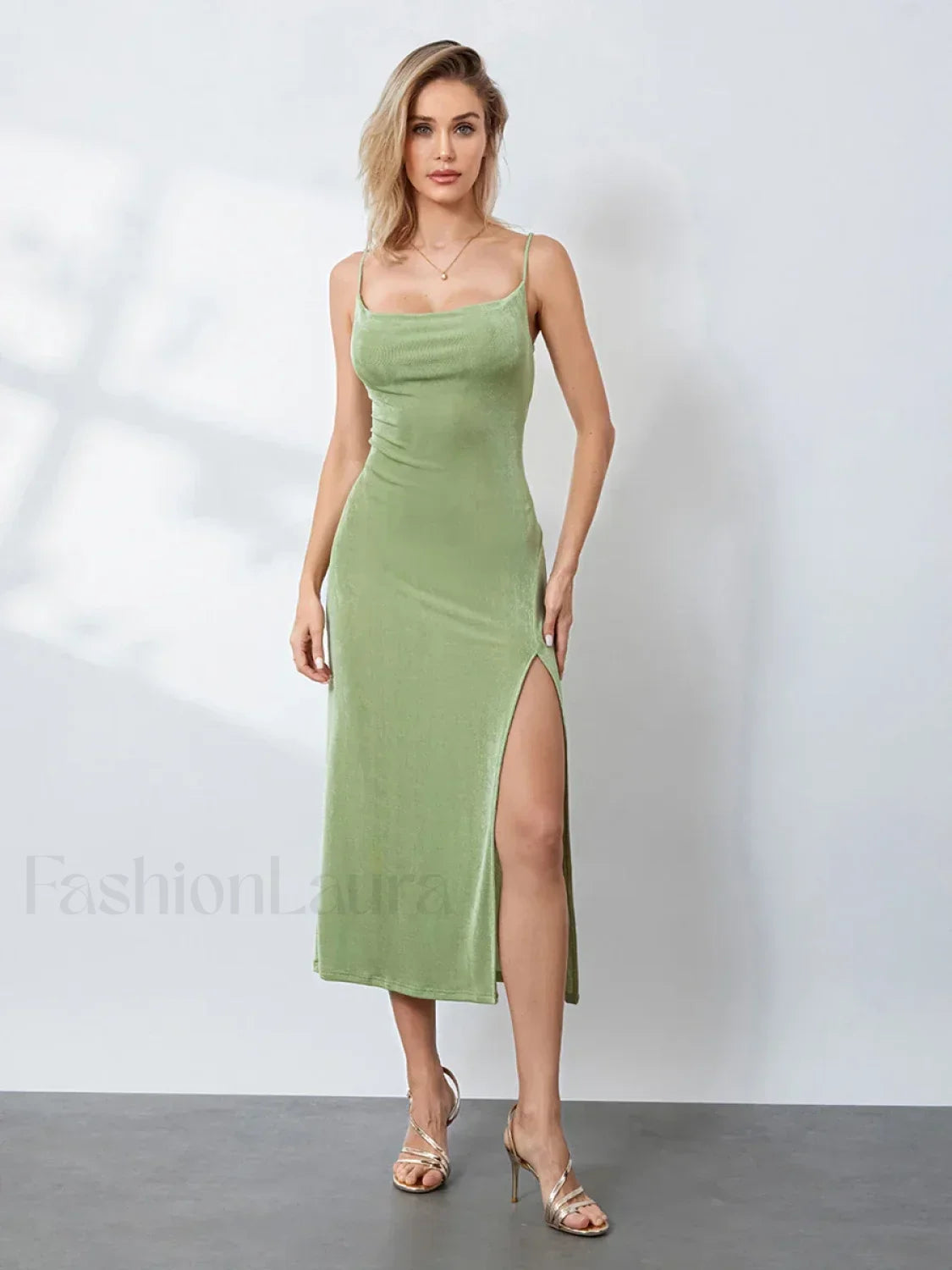Cowl-Neck Slip Midi Dress