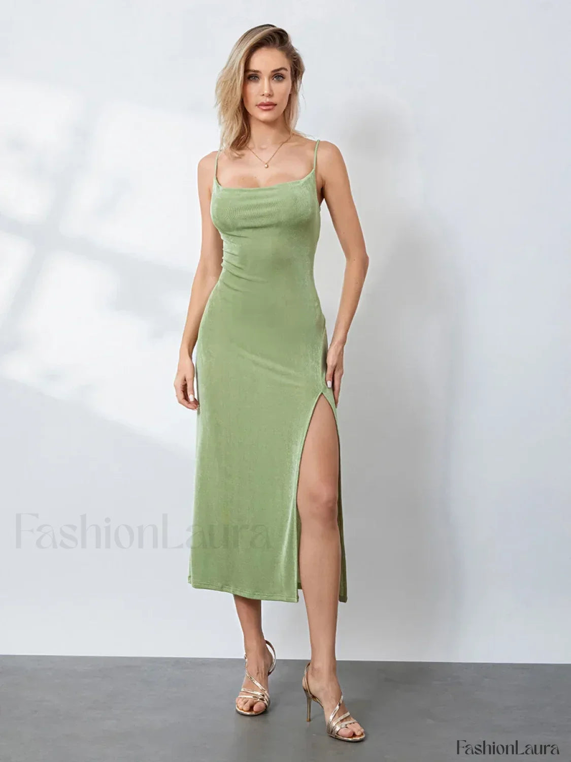 Cowl-Neck Slip Midi Dress
