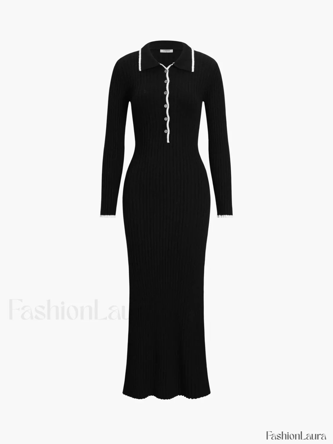 Creamy Flatwhite Contrast Trendy Trim Long Sweater Dress