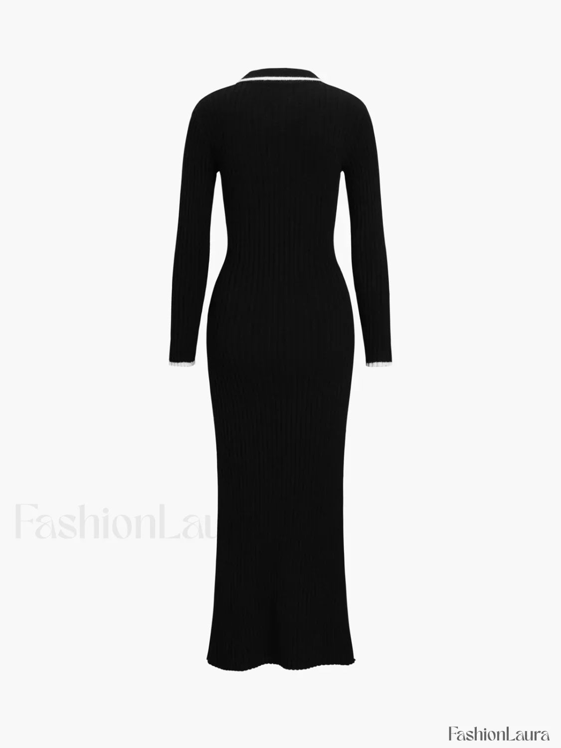 Creamy Flatwhite Contrast Trendy Trim Long Sweater Dress