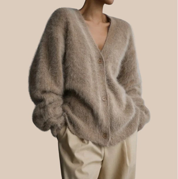 Fuzzy Knit V-Neck Button Front Cardigan