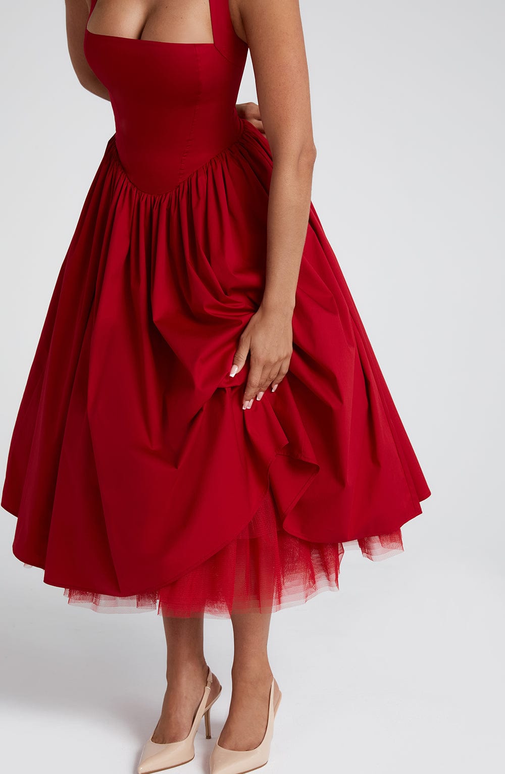 Halter Neck Bow Back Corset Bodice Tulle Petticoat Swing Midi Dress 3