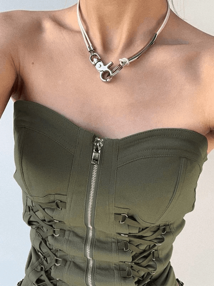 Strapless Sweetheart Neck Zip Front Lace Up Corset Dress