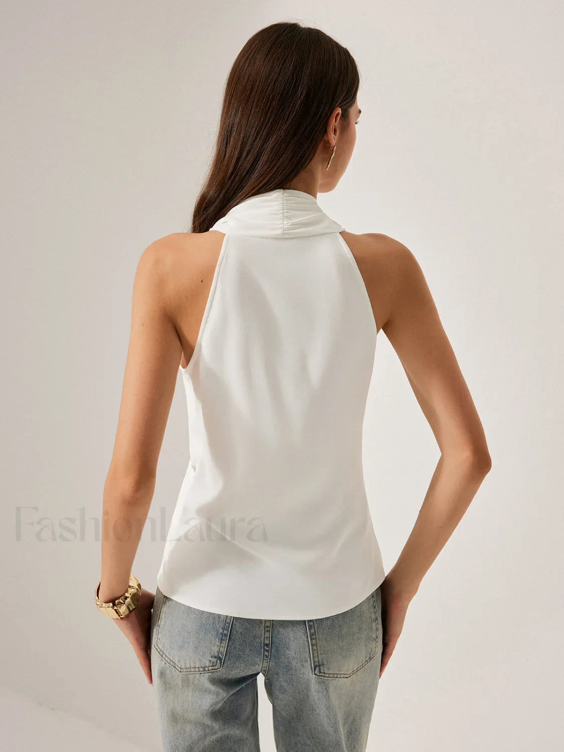Crisscross Neckline Metal Detail Sleeveless Blouse