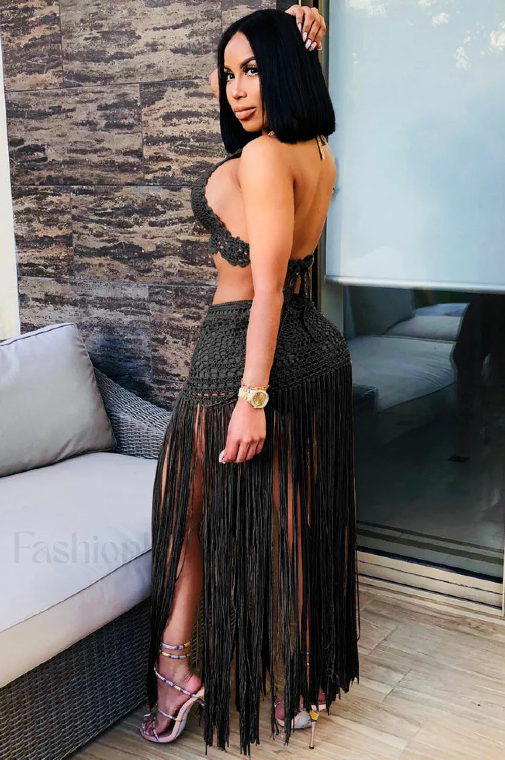 Crochet Bralette + Charming Tassel Maxi Skirt Set